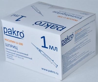 1 мл трехкомпонентный шприц Pakro инсулиновый U100 , с иглой 0,3х13, 100 шт купить оптом в Ростове-на-Дону